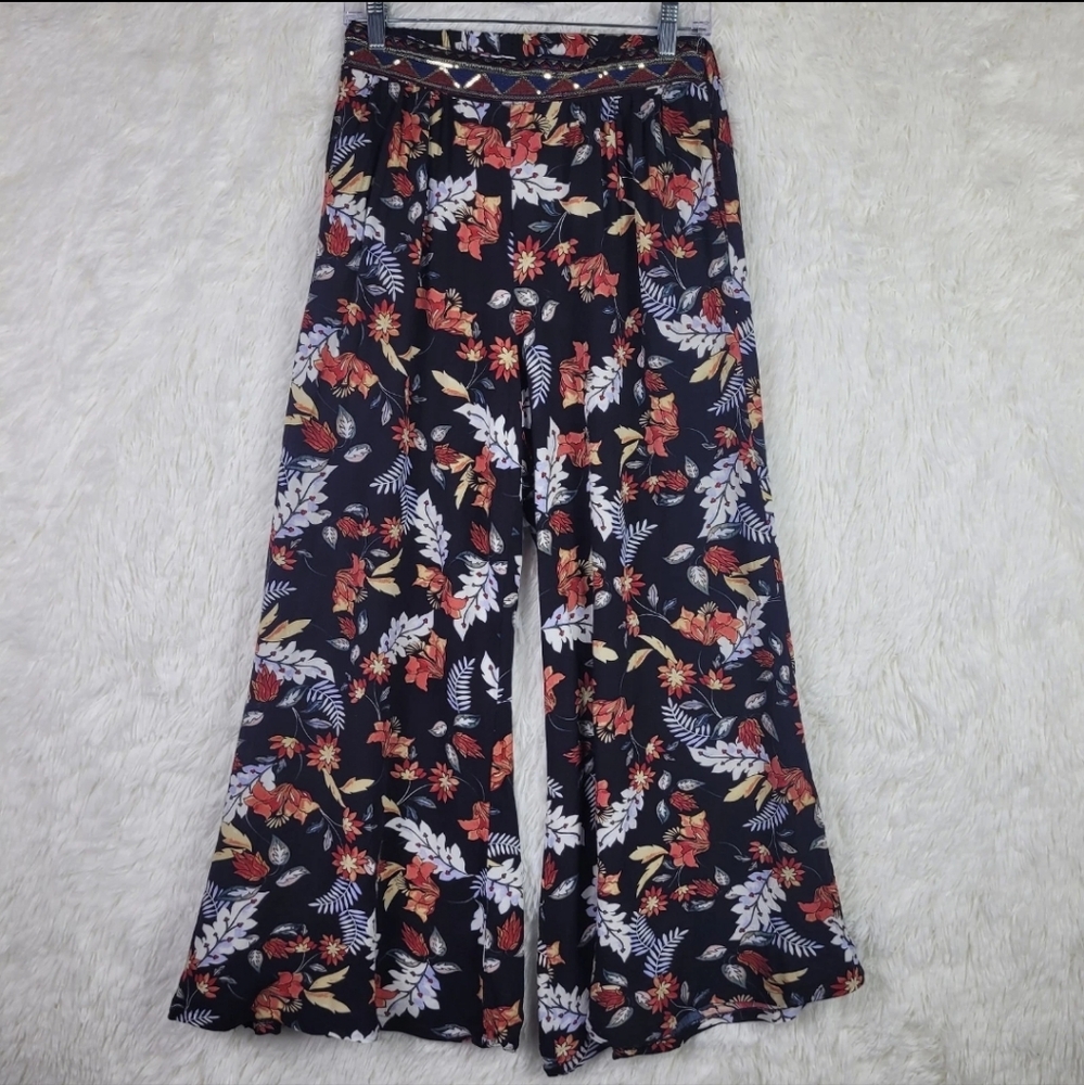 Jaase Womens S Floral Wide Leg Palazzo Pull On Pants Boho Festival Sequin Flare